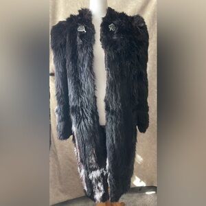 Black Real Fur Long Coat - Statement Piece As Is Possible repair project